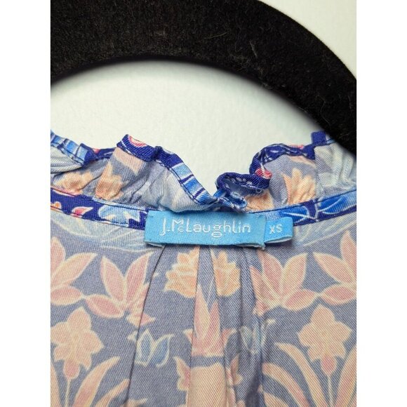J. McLaughlin XS Dress Chessie Silk Blend Blue Floral Tiered Stained Glass Boho - Picture 7 of 12